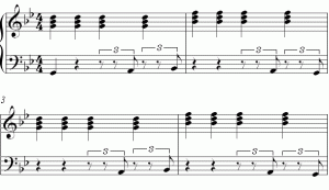 This is a passage from "Love Song". The four main beats are depicted in the treble clef.