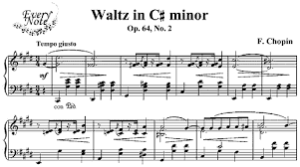 This is the opening of the above waltz. See in the lower line the three main beats? 